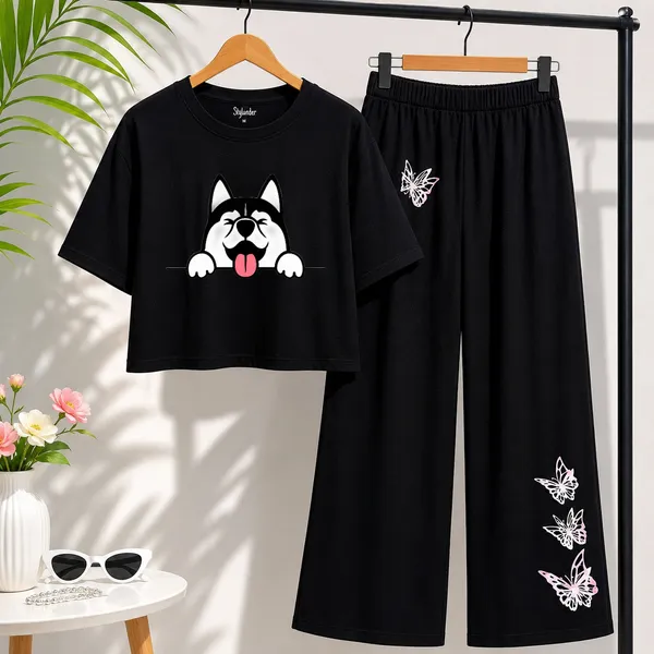 Black_Printed_Crop_Top_And_Wide_Leg_Pants_Set_for_girl