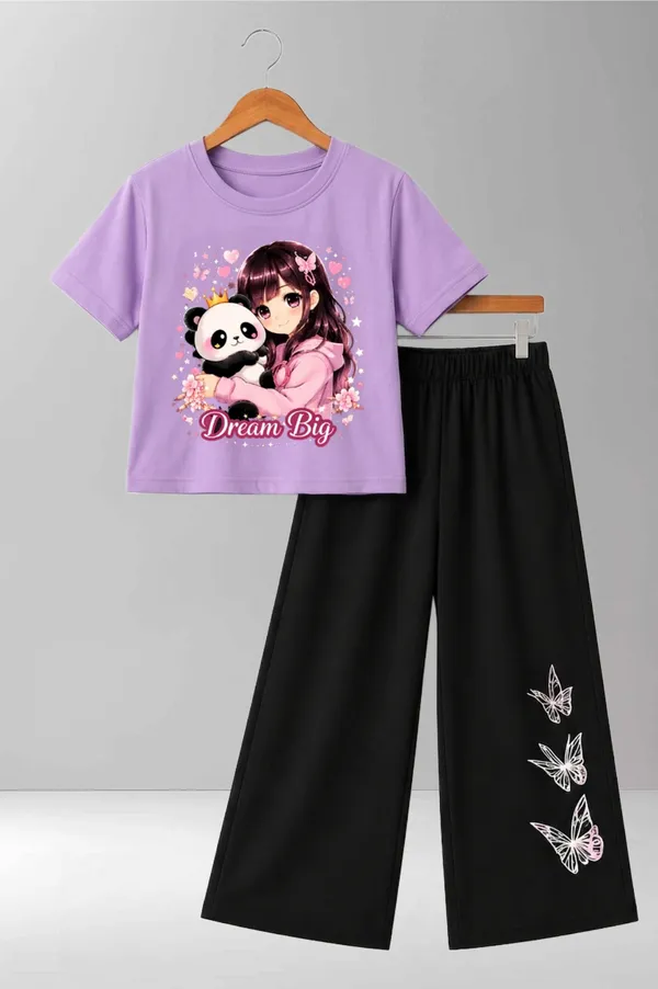 Purple_Printed_T-Shirt_And_Black_Pants_Set_for_Girls