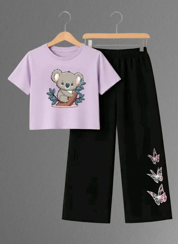 Pink_Printed_T-Shirt_And_Black_Pants_Set_For_Girls