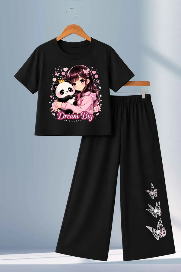 White_And_Black_Printed_T-Shirt_And_Wide_Leg_Pants_Set_for_girl