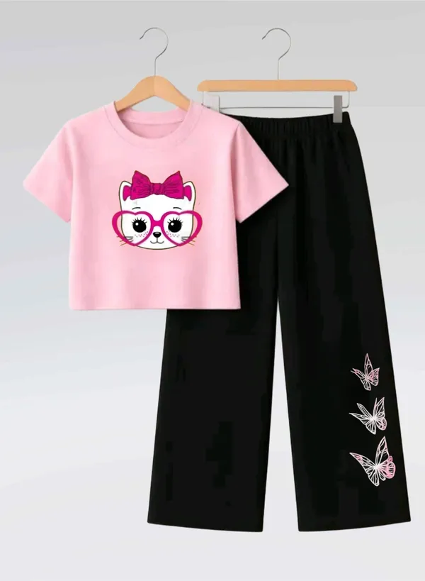 Pink_Printed_T-Shirt_And_Black_Pants_Set_For_Girls