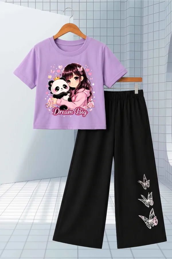 White_And_Black_Printed_T-Shirt_And_Wide_Leg_Pants_Set_for_girl