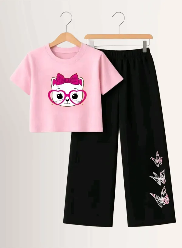Pink_Printed_T-Shirt_And_Black_Pants_Set_For_Girls