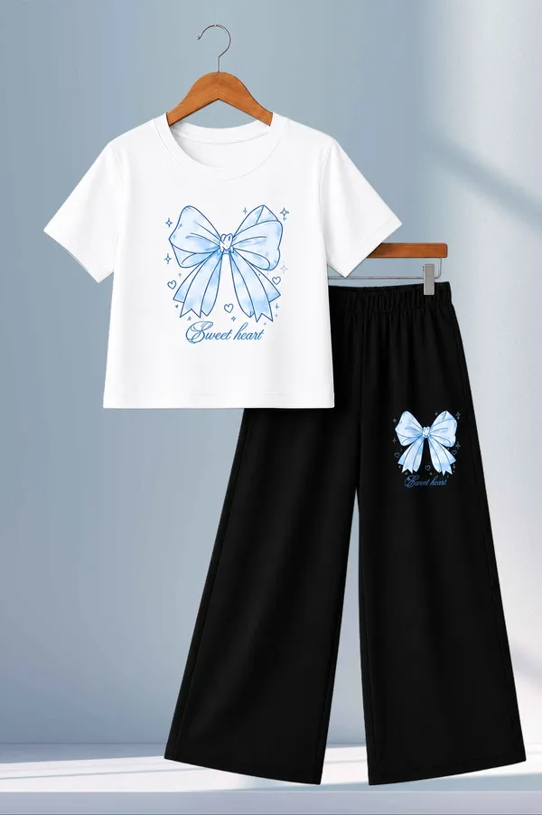 White_And_Black_Printed_T-Shirt_And_Wide_Leg_Pants_Set_for_girl