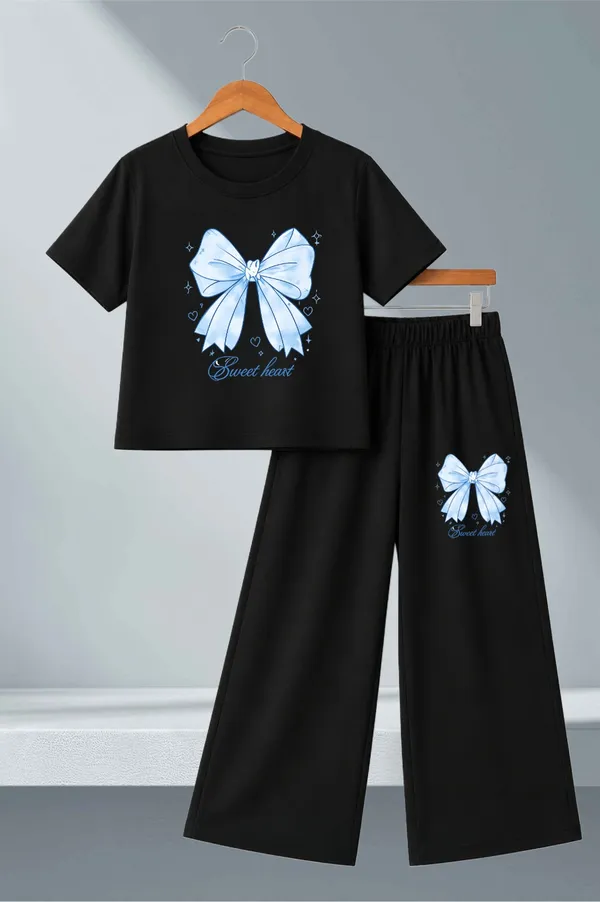 White_And_Black_Printed_T-Shirt_And_Wide_Leg_Pants_Set_for_girl