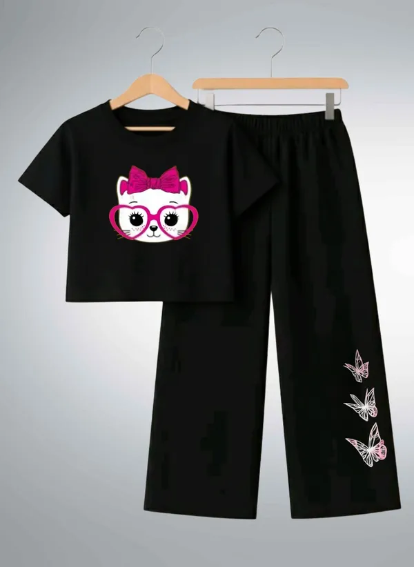 Pink_Printed_T-Shirt_And_Black_Pants_Set_For_Girls