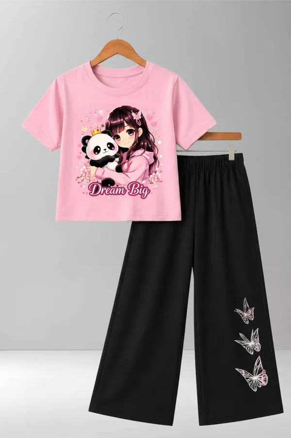 White_And_Black_Printed_T-Shirt_And_Wide_Leg_Pants_Set_for_girl