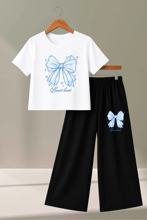 White_And_Black_Printed_T-Shirt_And_Wide_Leg_Pants_Set_for_girl