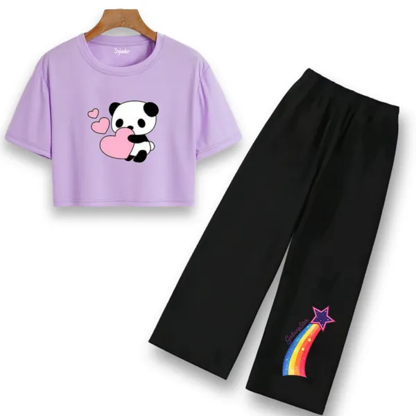 Orange_Printed_T-Shirt_And_Black_Flared_Pants_Set_for_Girls