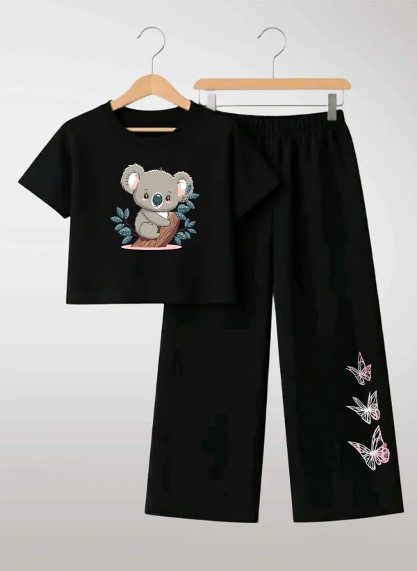 Pink_Printed_T-Shirt_And_Black_Pants_Set_For_Girls