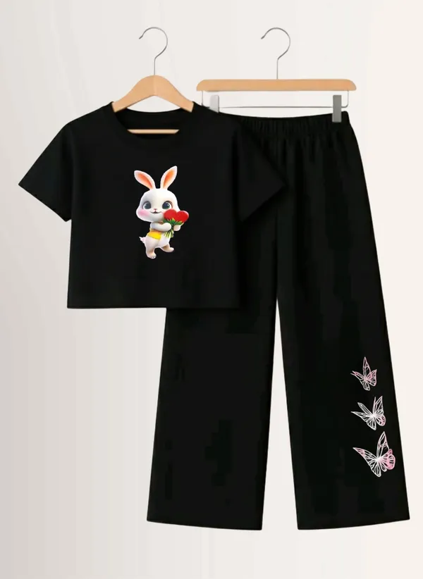 Pink_Printed_T-Shirt_And_Black_Pants_Set_For_Girls