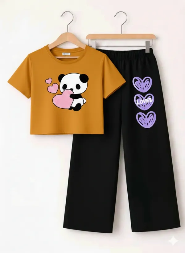 Lavender_Graphic_T-Shirt_And_Black_Pants_Set_For_Girls