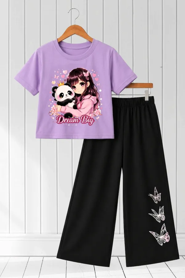 Purple_Printed_T-Shirt_And_Black_Pants_Set_for_Girls