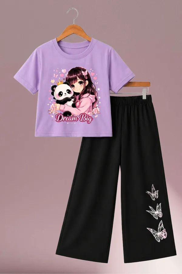 Lavender_Graphic_T-Shirt_And_Black_Wide_Leg_Pants_Set_for_Girls