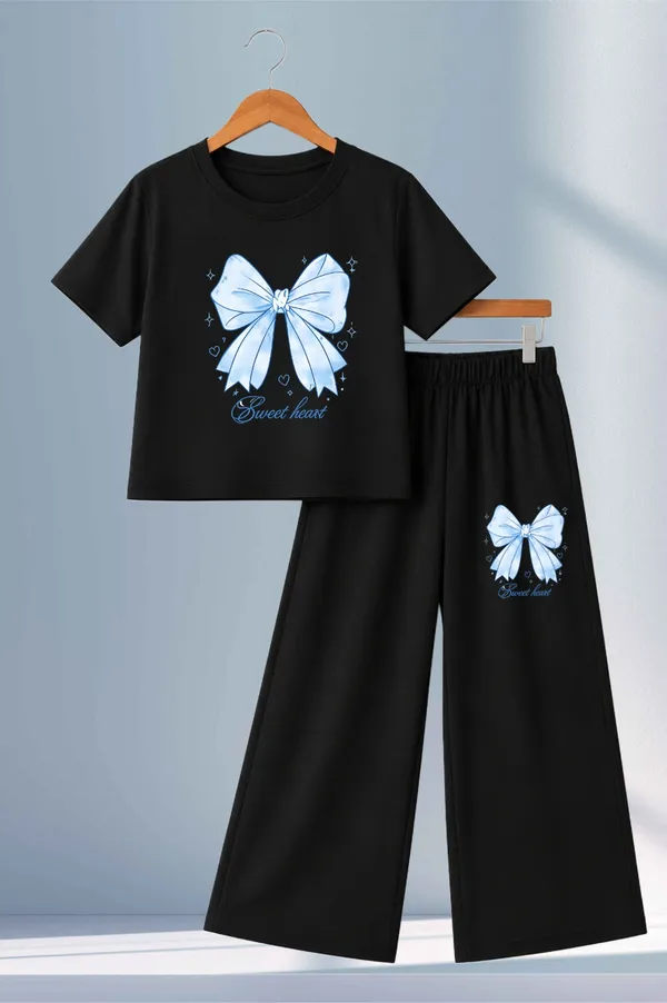 White_And_Black_Printed_T-Shirt_And_Wide_Leg_Pants_Set_for_girl