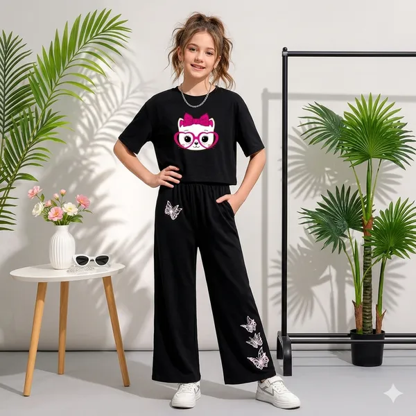 Purple_Printed_T-Shirt_And_Black_Wide-Leg_Pants_Set_for_Girls