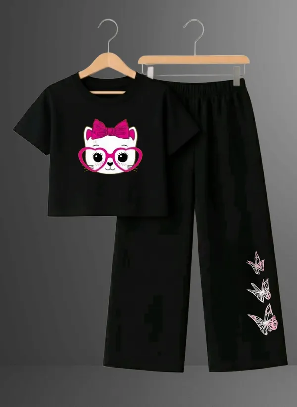 Pink_Printed_T-Shirt_And_Black_Pants_Set_For_Girls