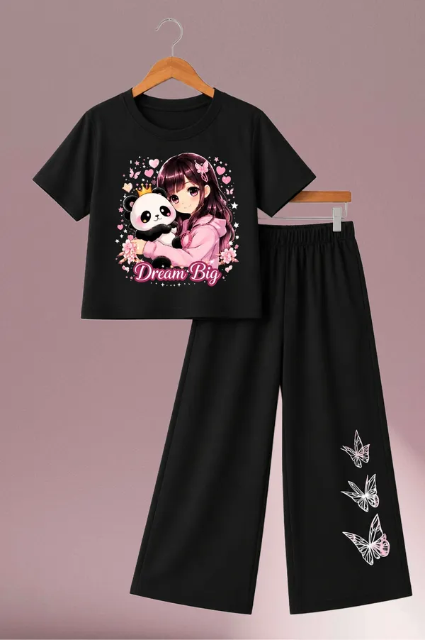 White_And_Black_Printed_T-Shirt_And_Wide_Leg_Pants_Set_for_girl
