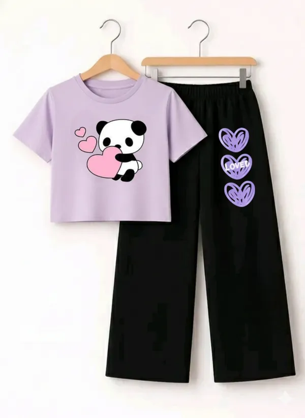 Lavender_Graphic_T-Shirt_And_Black_Pants_Set_For_Girls
