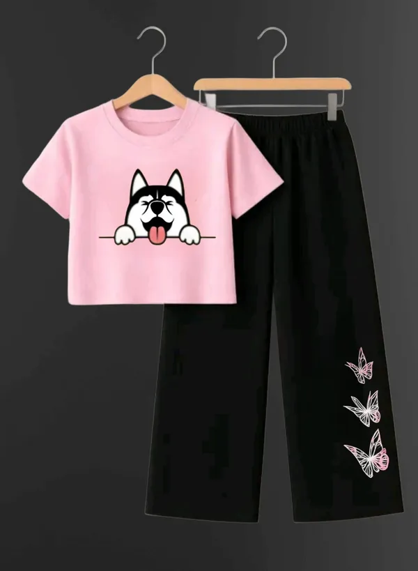 Pink_Printed_T-Shirt_And_Black_Pants_Set_For_Girls