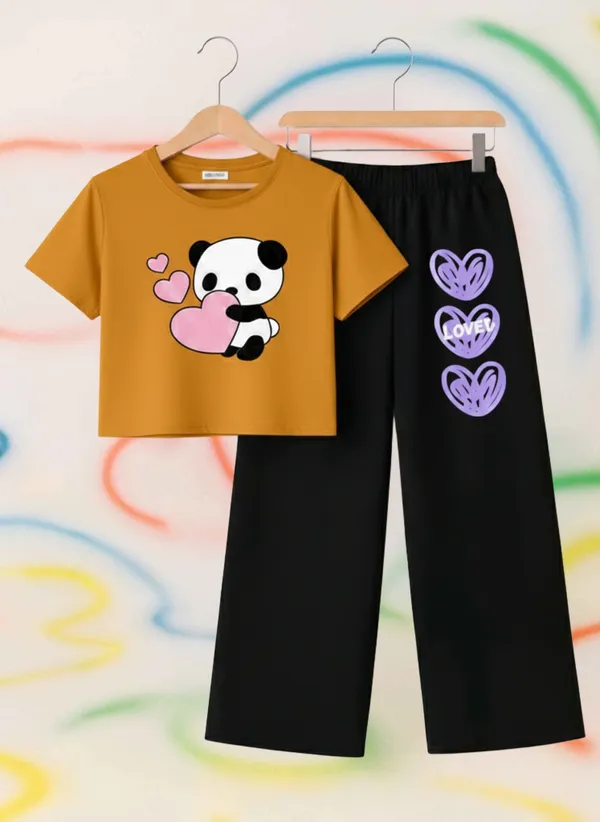 Lavender_Graphic_T-Shirt_And_Black_Pants_Set_For_Girls