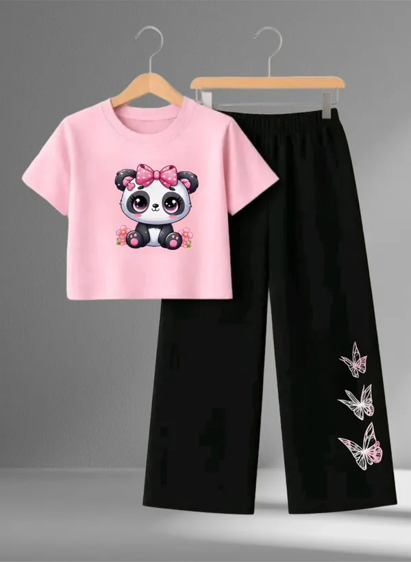 Pink_Printed_T-Shirt_And_Black_Pants_Set_For_Girls