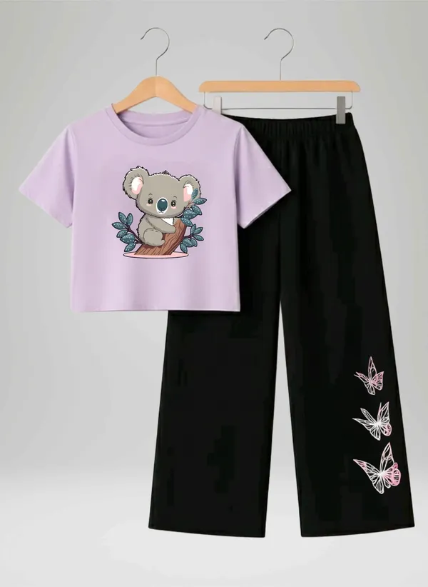 Pink_Printed_T-Shirt_And_Black_Pants_Set_For_Girls