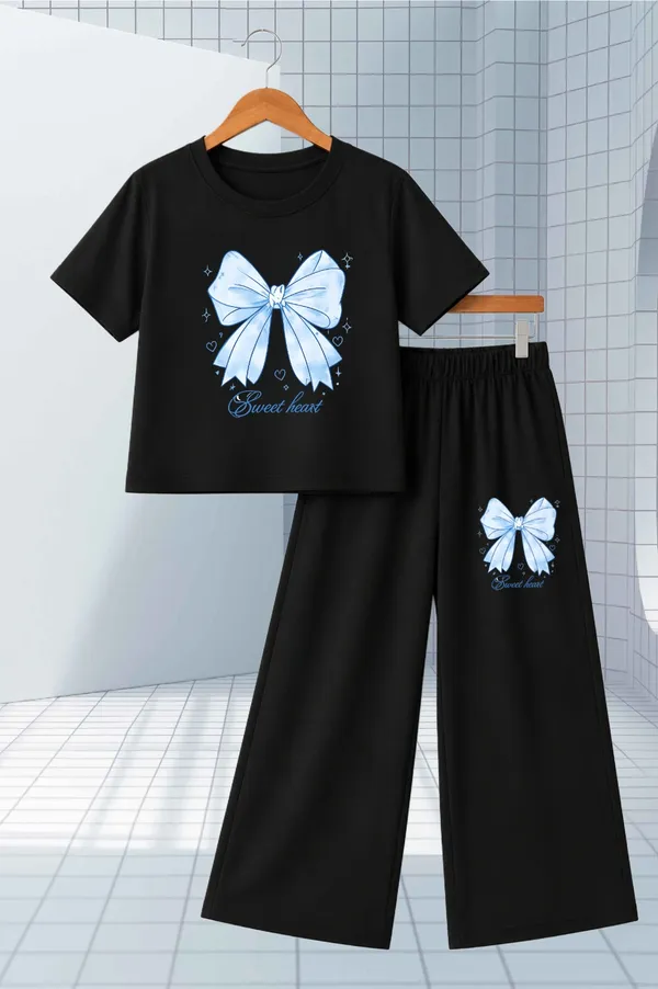 White_And_Black_Printed_T-Shirt_And_Wide_Leg_Pants_Set_for_girl