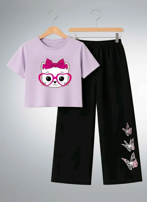Pink_Printed_T-Shirt_And_Black_Pants_Set_For_Girls