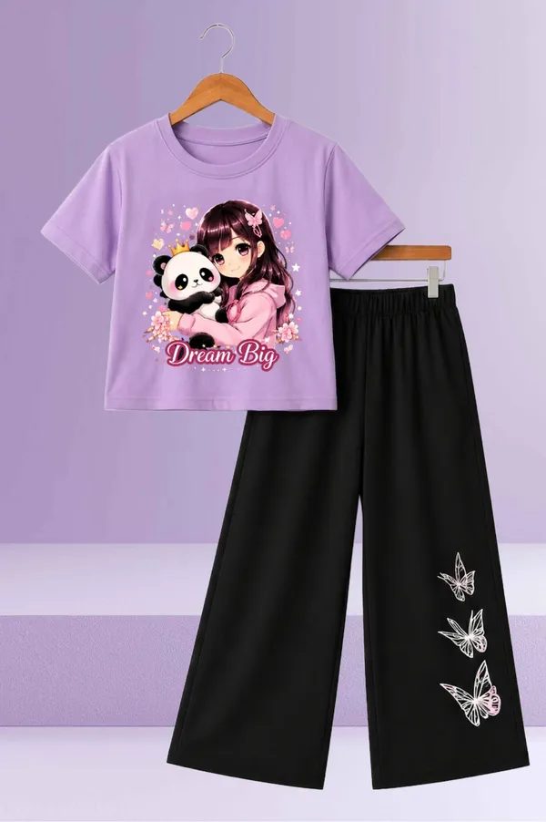 White_And_Black_Printed_T-Shirt_And_Wide_Leg_Pants_Set_for_girl