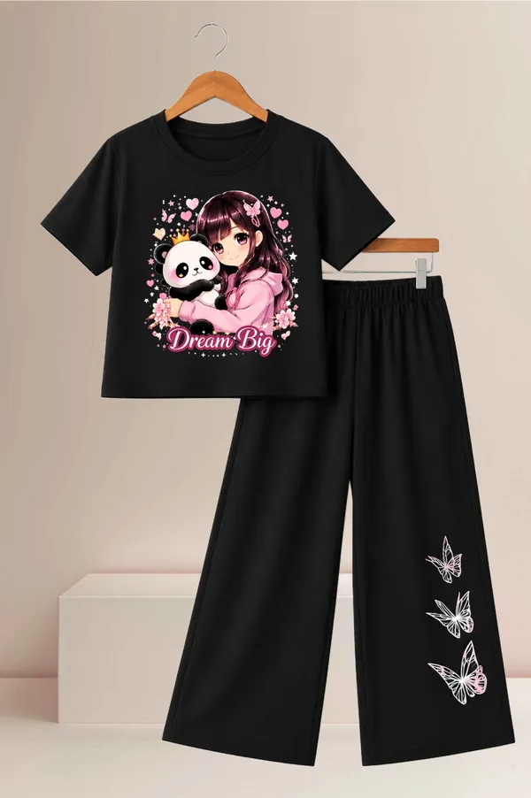 White_And_Black_Printed_T-Shirt_And_Wide_Leg_Pants_Set_for_girl