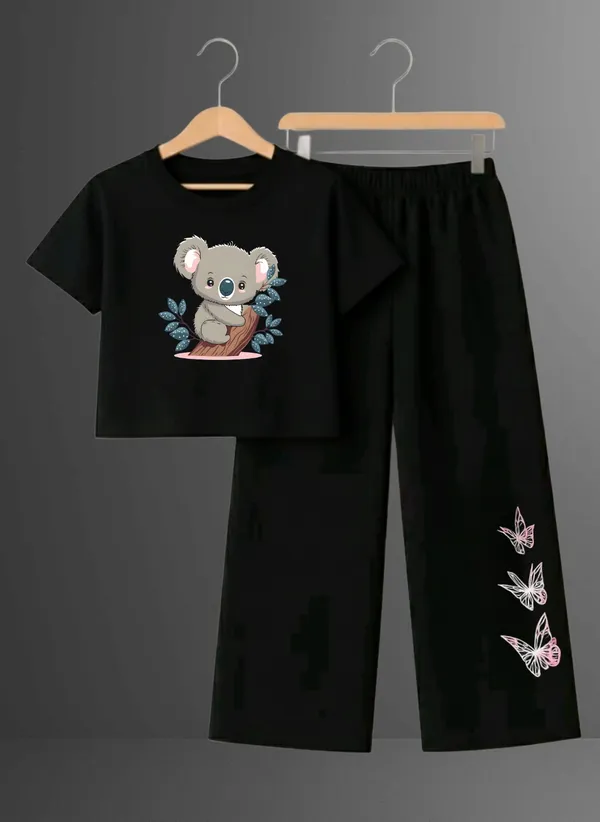 Pink_Printed_T-Shirt_And_Black_Pants_Set_For_Girls