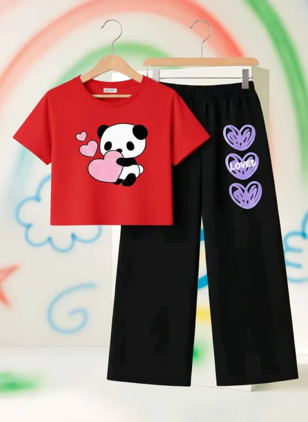 Lavender_Graphic_T-Shirt_And_Black_Pants_Set_For_Girls