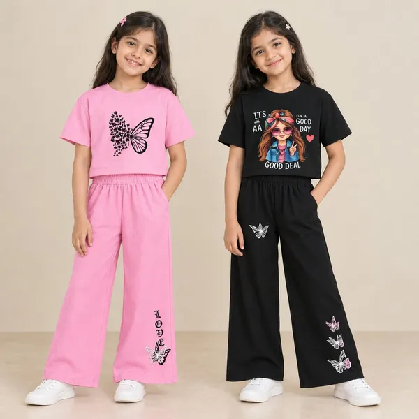 Girls_Butterfly_Print_Crop_Top_&_Wide_Leg_Palazzo_Co-Ord_2_Set_Combo_(Black_&_Pink).