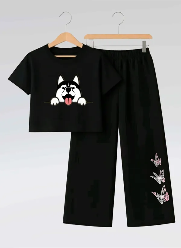 Pink_Printed_T-Shirt_And_Black_Pants_Set_For_Girls