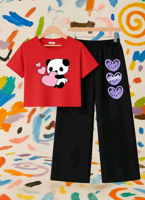 Lavender_Cotton_Relaxed_Fit_Graphic_T-Shirt_And_Straight_Pants_Set_For_Girls