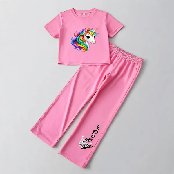 Pink_Cotton_Relaxed_Unicorn_Print_Top_Wide_Leg_Pants_Co_Ord_Set_For_Girls
