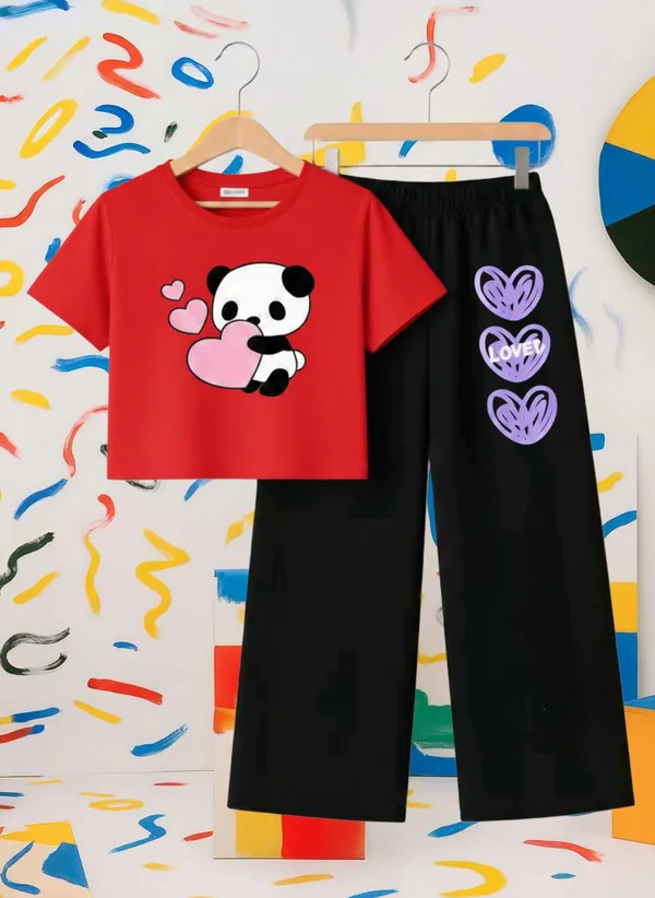 Lavender_Cotton_Relaxed_Fit_Graphic_T-Shirt_And_Straight_Pants_Set_For_Girls
