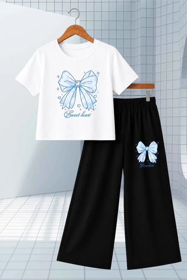 White_And_Black_Printed_T-Shirt_And_Wide_Leg_Pants_Set_for_girl