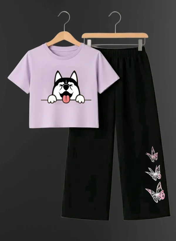 Pink_Printed_T-Shirt_And_Black_Pants_Set_For_Girls
