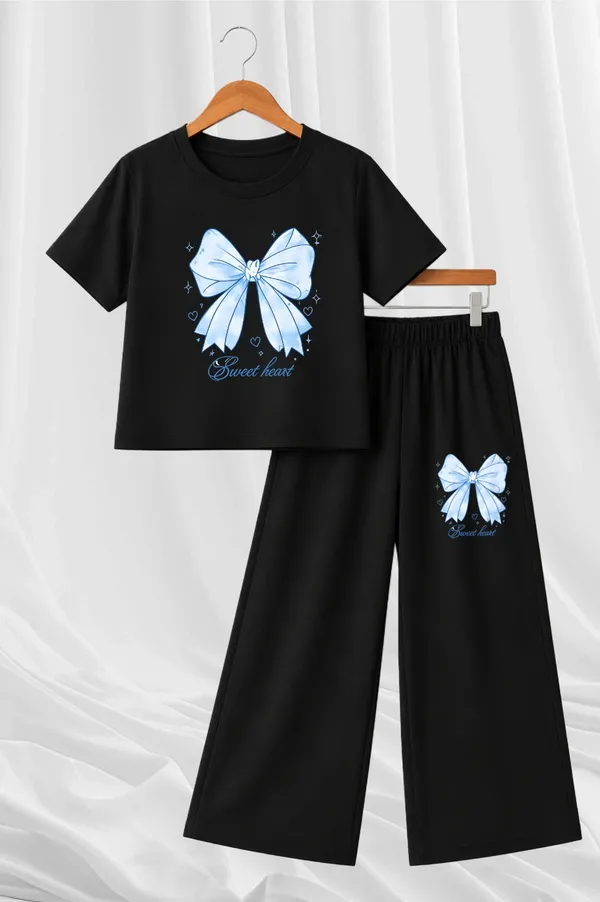 White_And_Black_Printed_T-Shirt_And_Wide_Leg_Pants_Set_for_girl