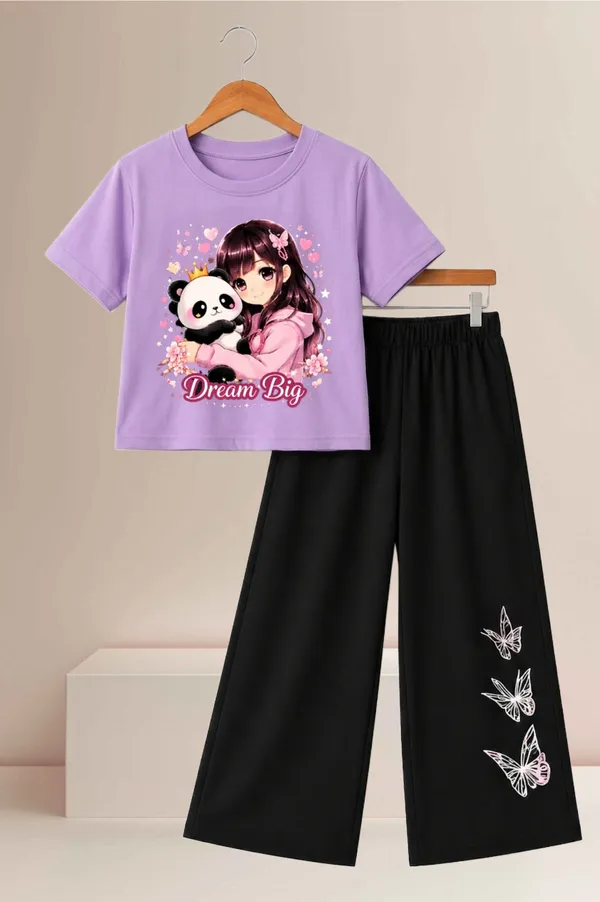 White_And_Black_Printed_T-Shirt_And_Wide_Leg_Pants_Set_for_girl