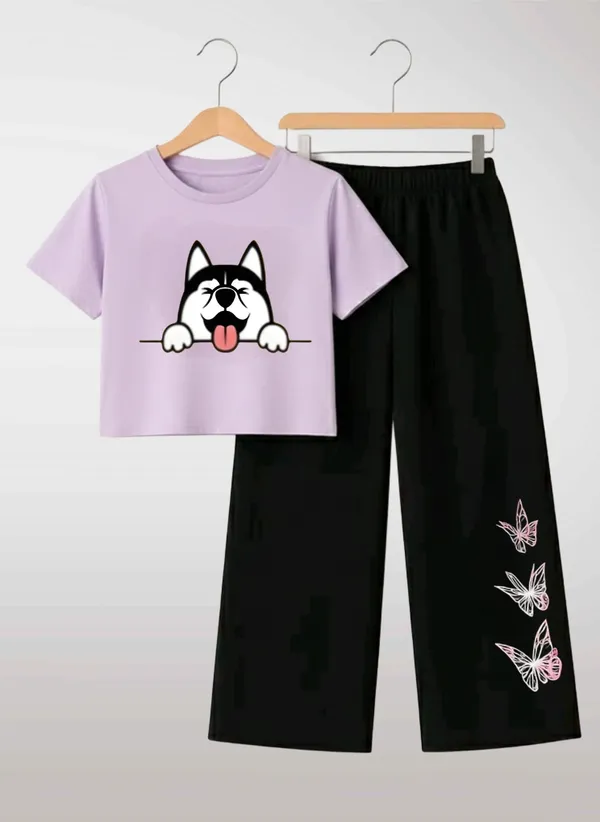 Pink_Printed_T-Shirt_And_Black_Pants_Set_For_Girls