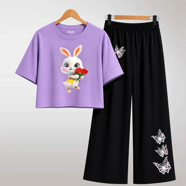 Purple_Printed_Crop_Top_And_Black_Wide_Leg_Pants_Set_For_Girls