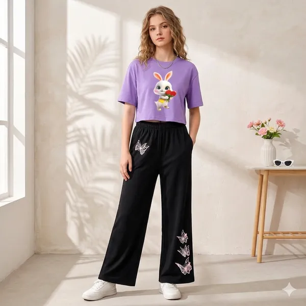 Purple_Printed_T-Shirt_And_Black_Wide-Leg_Pants_Set_for_Girls