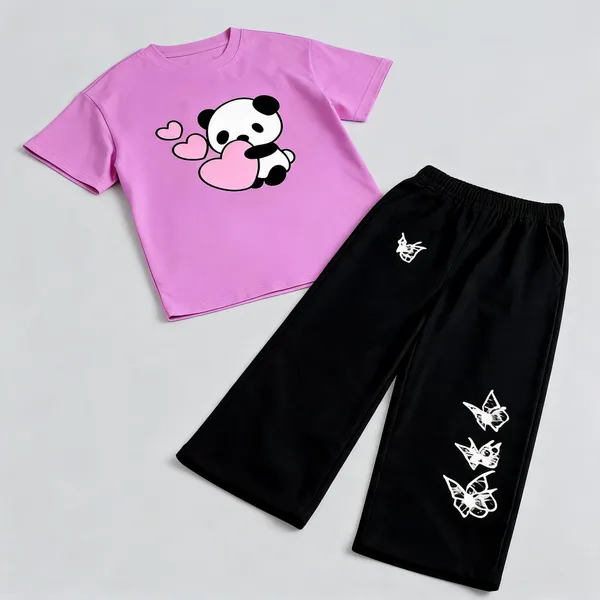 Lavender_Cotton_Panda_Print_T-Shirt_Wide_Leg_Pants_Co_Ord_Set_For_Girls
