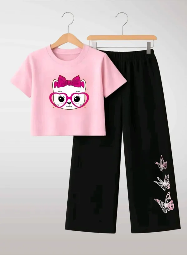 Pink_Printed_T-Shirt_And_Black_Pants_Set_For_Girls