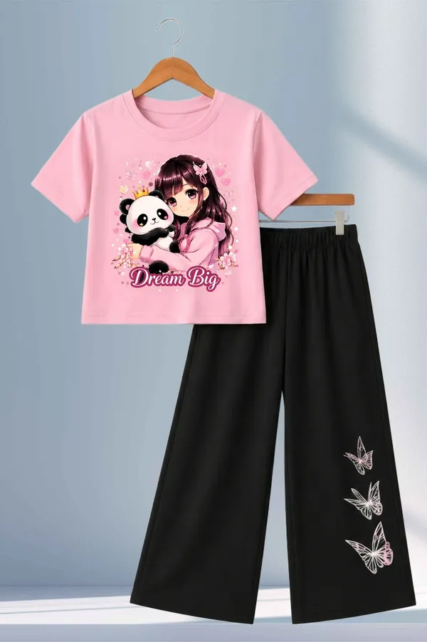 White_And_Black_Printed_T-Shirt_And_Wide_Leg_Pants_Set_for_girl