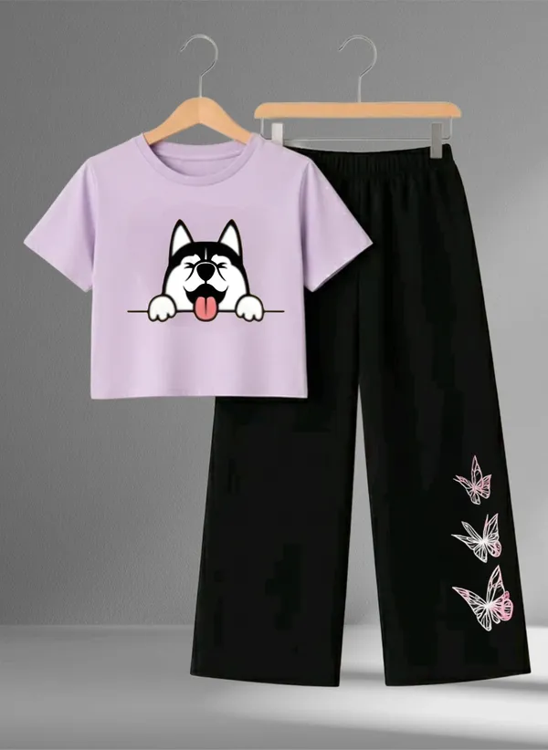 Pink_Printed_T-Shirt_And_Black_Pants_Set_For_Girls
