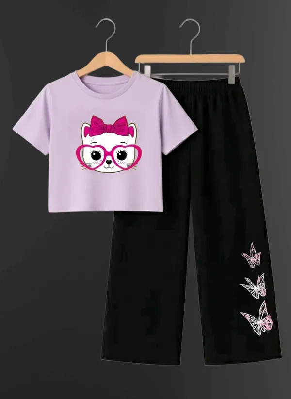 Pink_Printed_T-Shirt_And_Black_Pants_Set_For_Girls